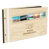 Albumy fotograficzne - Album Na Zdjęcia Pierwsza Strona Z Twoimi Fotkami W Drewnianej Oprawie Z Czarnymi Kartami Z Grawerem Nasze Wspomnienia Aparat Fotograficzny - miniaturka - grafika 1