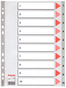 Przekładki 1-10 Plastikowe Esselte Pp A4 Numeryczne Szare - Przekładki do segregatorów - miniaturka - grafika 1