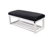 Ławki do przedpokoju - Ławka na buty LPG-4 160cm EMRAWOOD drewno lite kolor biały siedzisko gładkie ekoskóra kolor czarny - miniaturka - grafika 1
