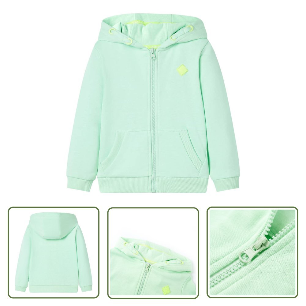 Bluza dziecięca z kapturem i zapięciem na zamek - jasna zieleń - 116 - Bluza Dziecięca