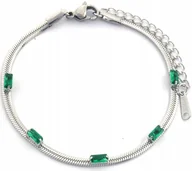 Bransoletki - Srebrna Bransoletka Szmaragdy Jodełka Kamienie Stylowa Stal Szlachetna - miniaturka - grafika 1