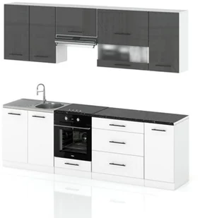 Meble Kuchenne Komplet Kuchnia Marocco 2.6m Zestaw Czarny Połysk Biały Mat - Meble kuchenne - miniaturka - grafika 1