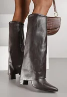 Kozaki damskie - Ciemnobrązowe Kozaki VICES na Słupku w Stylu Kowbojek z Wywiniętą Cholewką Alorriva - miniaturka - grafika 1