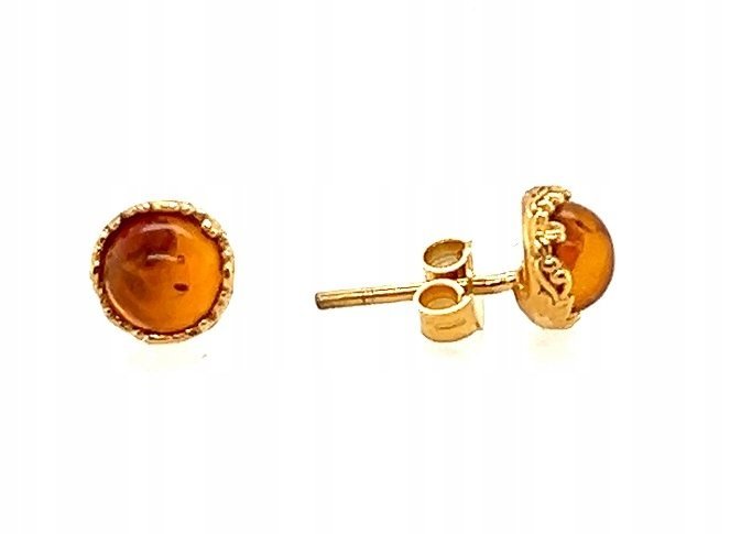 Kolczyki srebrne pozłacane sztyft baranek z bursztynem oczko 925
