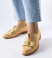 Botki damskie - Beżowe półbuty z kokardką Poplar -37 - miniaturka - grafika 1