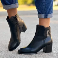 Botki damskie - Czarne ze skóry eko botki damskie na obcasie Sergio Leone Bt661 - miniaturka - grafika 1