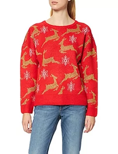 Urban Classics Damska bluza oversized Christmas Sweater, Red/Gold, S - Bluzy damskie - miniaturka - grafika 1