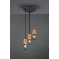 Lampy sufitowe - Trio Leuchten Przemysłowa lampa sufitowa czarna z drewnem 3-punktowa - Manon - miniaturka - grafika 1