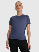 Koszulki sportowe damskie - 4F Koszulka do biegania regular szybkoschnąca damska - granatowa L - miniaturka - grafika 1
