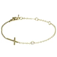 Bransoletki - Pozłacana Bransoletka Damska ze Stali Szlachetnej z Krzyżem i Kryształem Elegancka Prezent Chrzestny - miniaturka - grafika 1