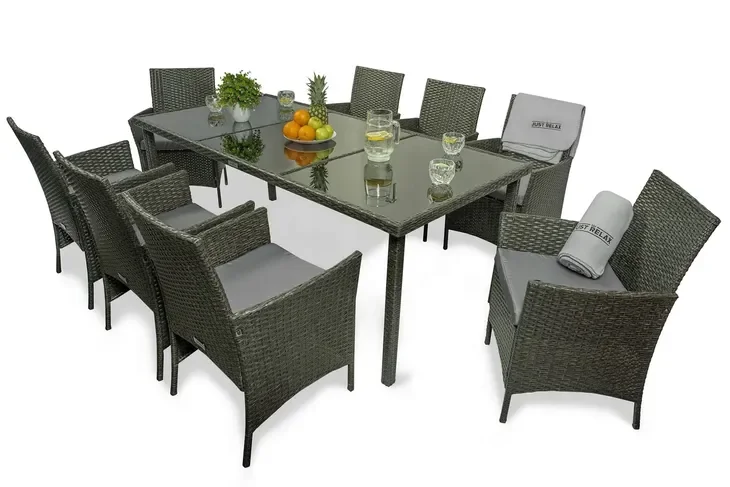 Zestaw mebli ogrodowy rattanowy STÓŁ 190x90 Krzesła FOTEL x8 Brązowy Ciemny