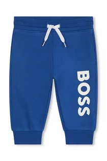 Spodnie i spodenki dla chłopców - BOSS spodnie dresowe niemowlęce kolor niebieski z nadrukiem - Boss - grafika 1
