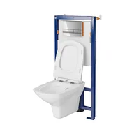 Stelaże i zestawy podtynkowe do WC - Cersanit Tech Line Opti Set B656 Zestaw Toaleta WC bez kołnierza + deska wolnoopadająca + stelaż podtynkowy WC + przycisk spłukujący WC S701-646 - miniaturka - grafika 1