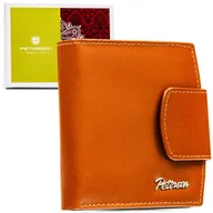 Portfele - Elegancki brązowy portfel damski skórzany mały na zatrzask pionowy rozbudowany na karty ochrona RFID STOP pudełko na prezent PETERSON - miniaturka - grafika 1