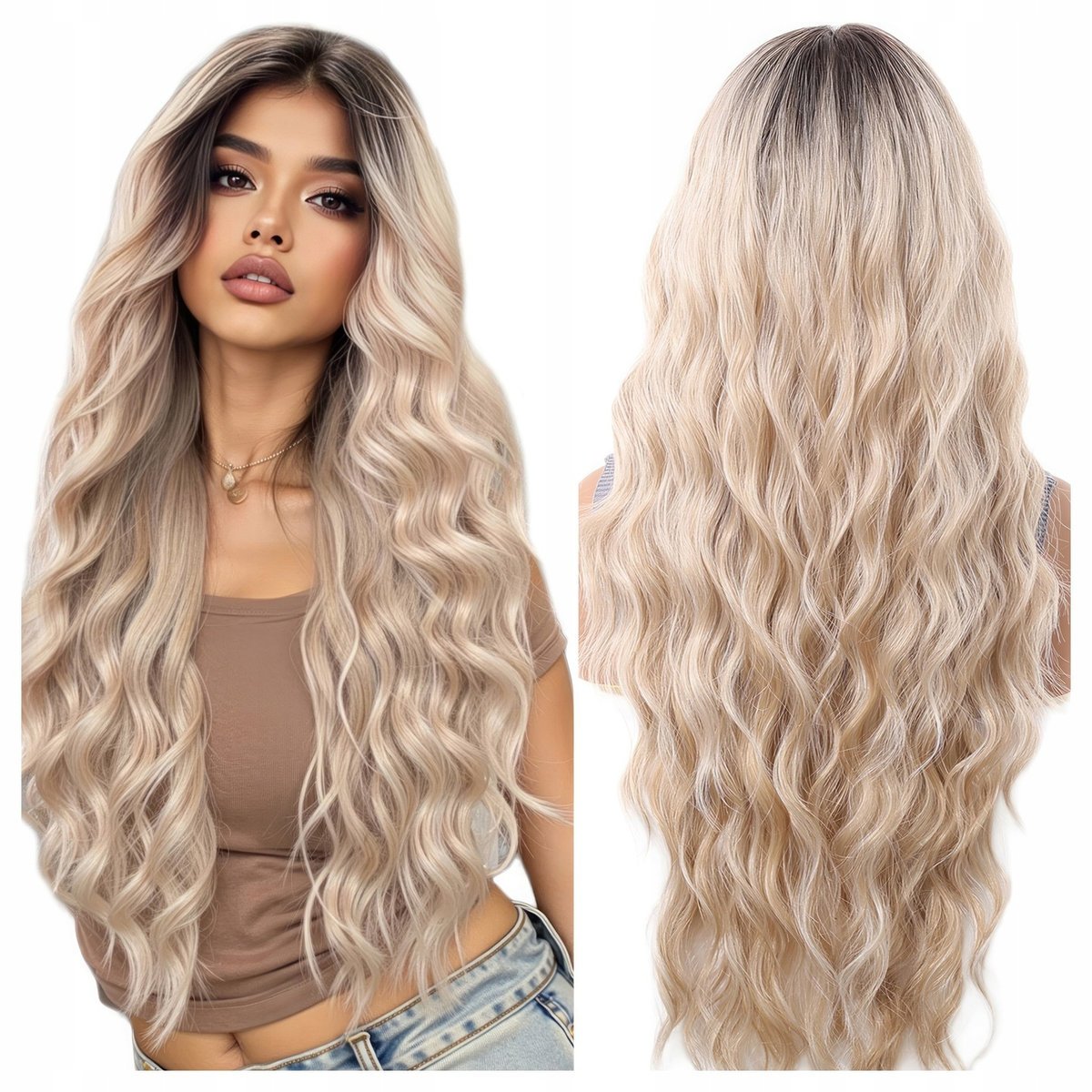 Peruka długa lace front blond fale