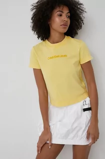 Koszulki i topy damskie - Calvin Klein Jeans Jeans t-shirt bawełniany kolor żółty - grafika 1