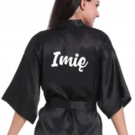 Piżamy damskie - SZLAFROK SATYNOWY CZARNY Na Prezent PERSONALIZOWANE IMIĘ Różne Wzory - miniaturka - grafika 1