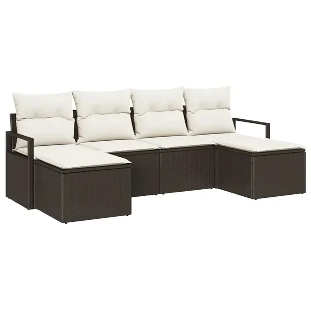 Zestaw Narożny Sofa Ogrodowa z Poli Rattanu, Brązowo-Kremowy, 5 Osób
