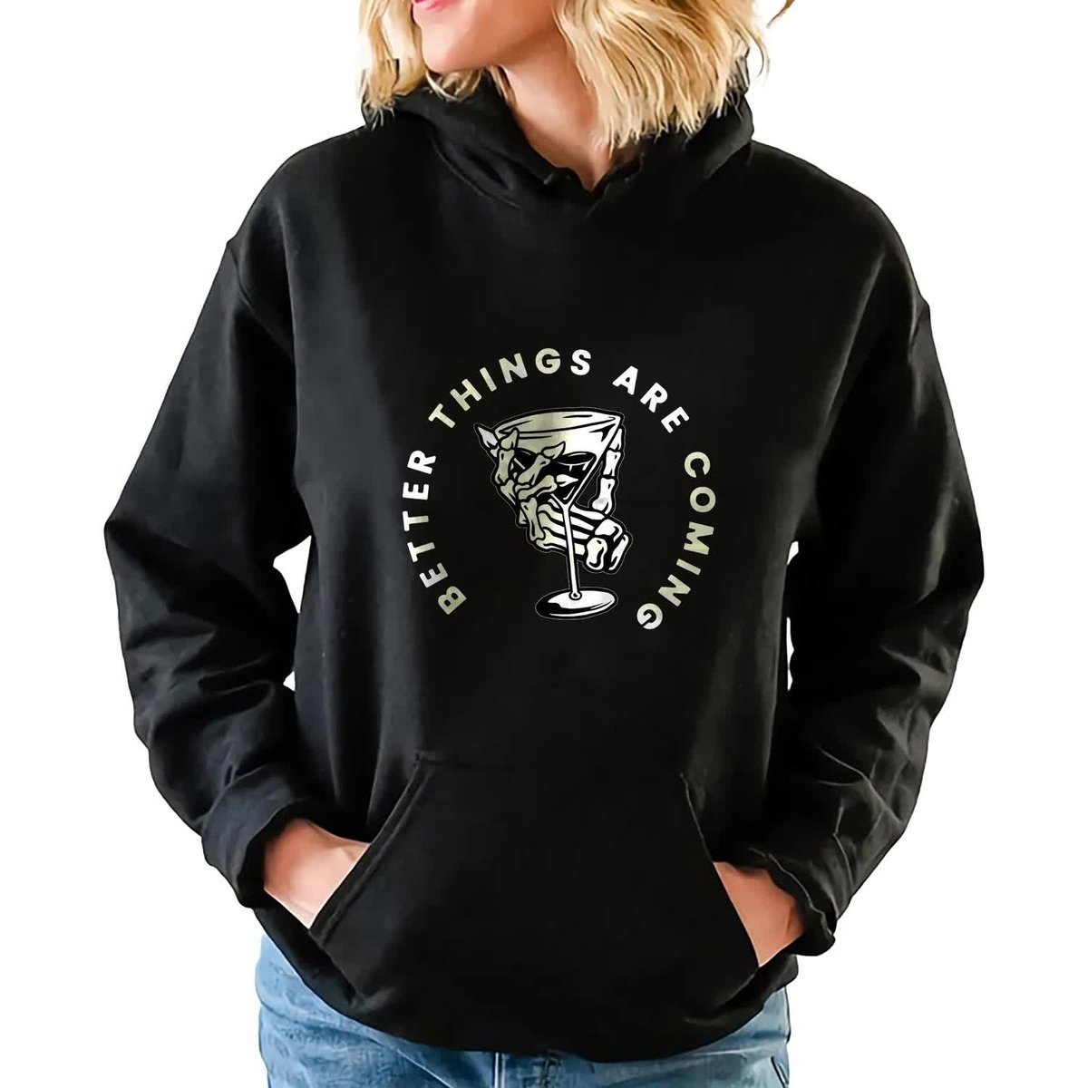 Bluza Z Kapturem Damska Czarna BETTER THINGS ARE COMING Mix Wzorów Rozm XL