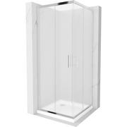 Kabiny prysznicowe - Mexen Rio kabina prysznicowa kwadratowa 80x80 cm, szron, chrom + brodzik Flat, biały - miniaturka - grafika 1