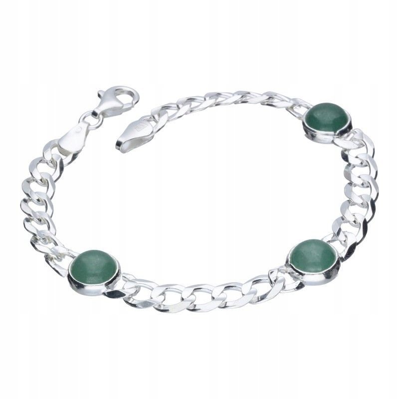 Bransoleta ze srebra z jadeitami 925 elegancki wzór 9.39g na prezent
