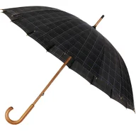 Parasole - Wytrzymały Elegancki Parasol Falcone, 16 Brytów, Drewniana Rączka, Czarny W Delikatną Kratę - miniaturka - grafika 1
