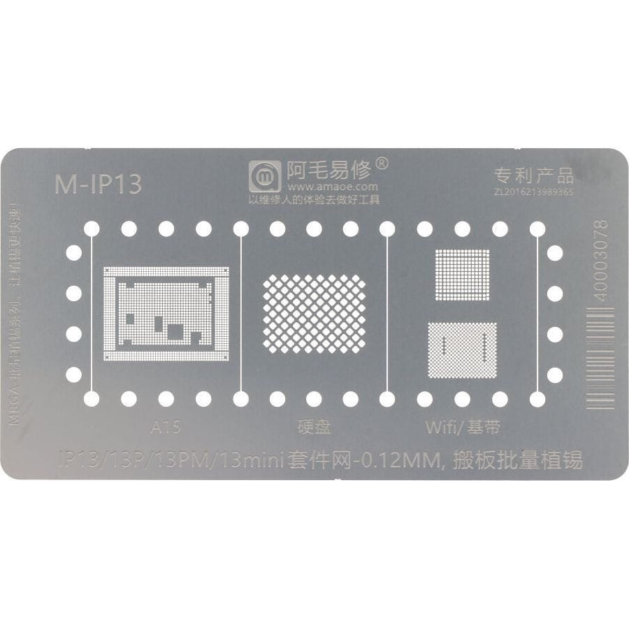 Metalowe sito AMAOE M-IP13 0,12 mm szablon do reballingu BGA układów A15 / WiFi do iPhone z serii 13