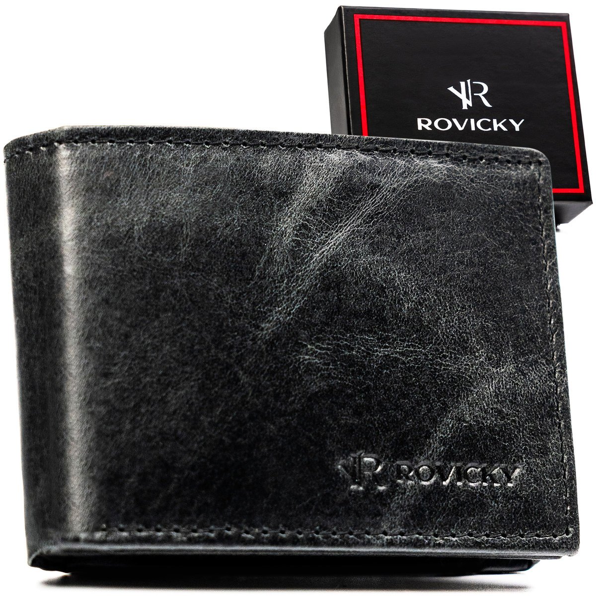 Portfel męski klasyczny elegancki slim skórzany cienki RFID Rovicky czarny