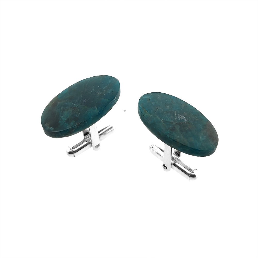 Srebrne spinki do mankietów Apatyt owalny (S793) Srebro [925]