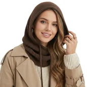 Czapki damskie - Brązowy KAPTUR komin BALACLAVA z FUTERKIEM kominiarka CZAPKA damska - miniaturka - grafika 1