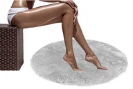 Dywaniki łazienkowe - Dywanik Łazienkowy Antypoślizgowy Pluszowy Miękki Okrągły Srebrny 160cm - miniaturka - grafika 1