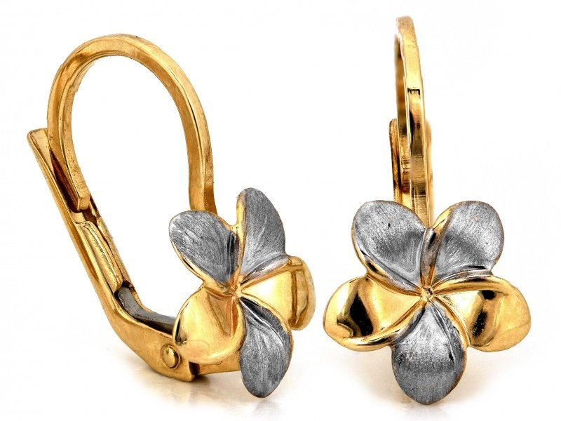 Złote kolczyki 375 kwiaty angielskie zapięcie 1.31g