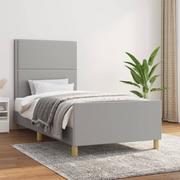 Łóżka - Lumarko Rama łóżka z zagłówkiem, jasnoszara, 100x200 cm, obity tkaniną - miniaturka - grafika 1