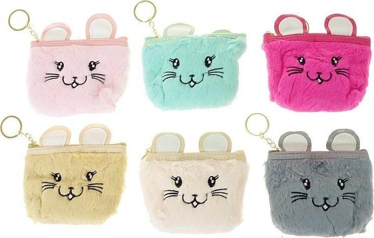Portmonetka pluszowa kotek 12x9x1,5cm MIX