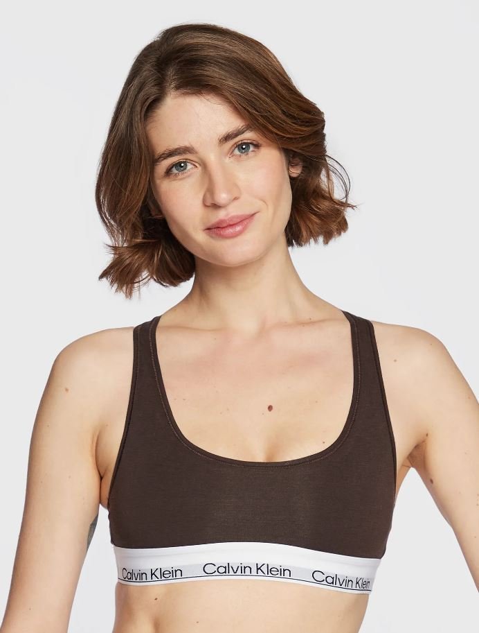 CALVIN KLEIN BIUSTONOSZ BRĄZOWY BRALETKA Z LOGO XS 2A4F6_C* TIA