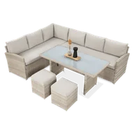 Meble ogrodowe - Narożnik technorattanowy SALO + PUFY Beige - miniaturka - grafika 1