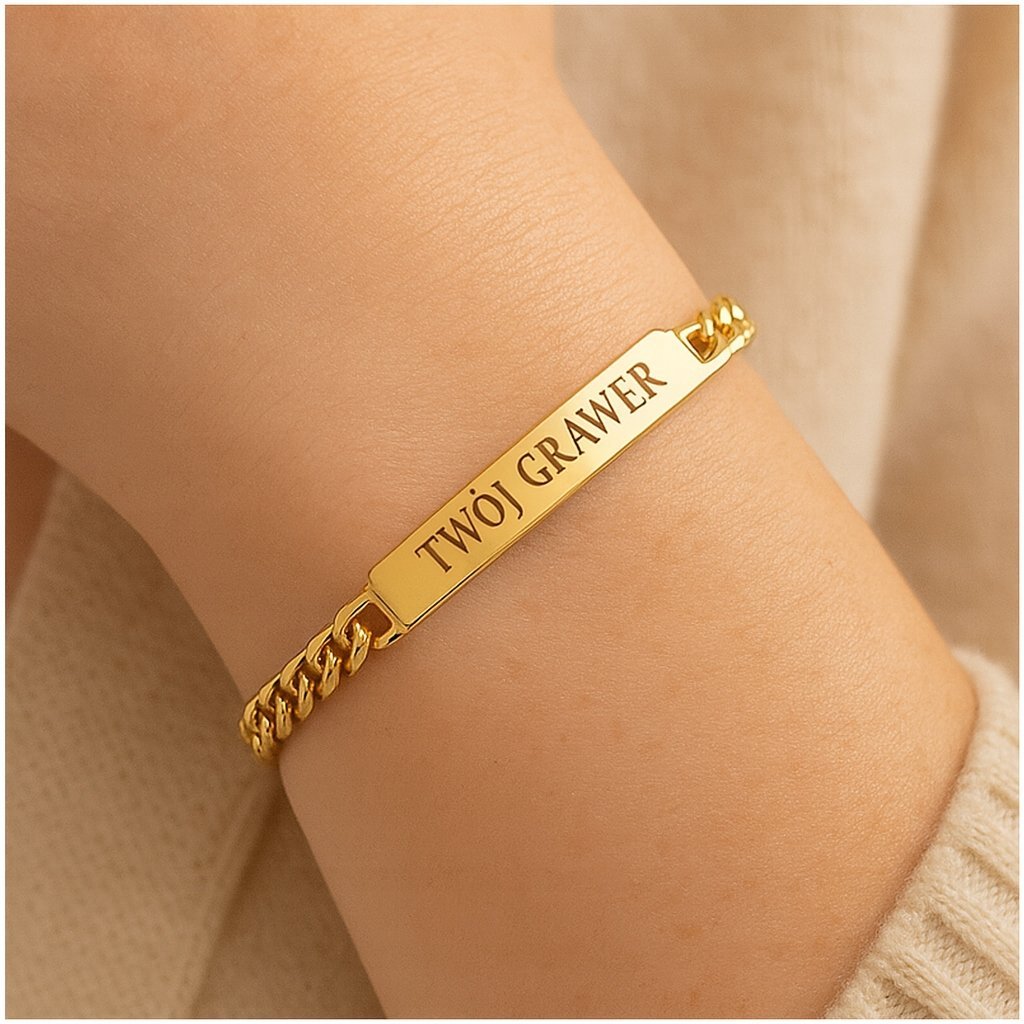 BRANSOLETKA POZŁACANA STAL CHIRURGICZNA PANCEKRA Z BLASZKĄ + GRAWER