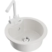 Zlewozmywaki z baterią - Mexen Diego zlewozmywak granitowy 1-komorowy z baterią kuchenną Duero, biały - miniaturka - grafika 1