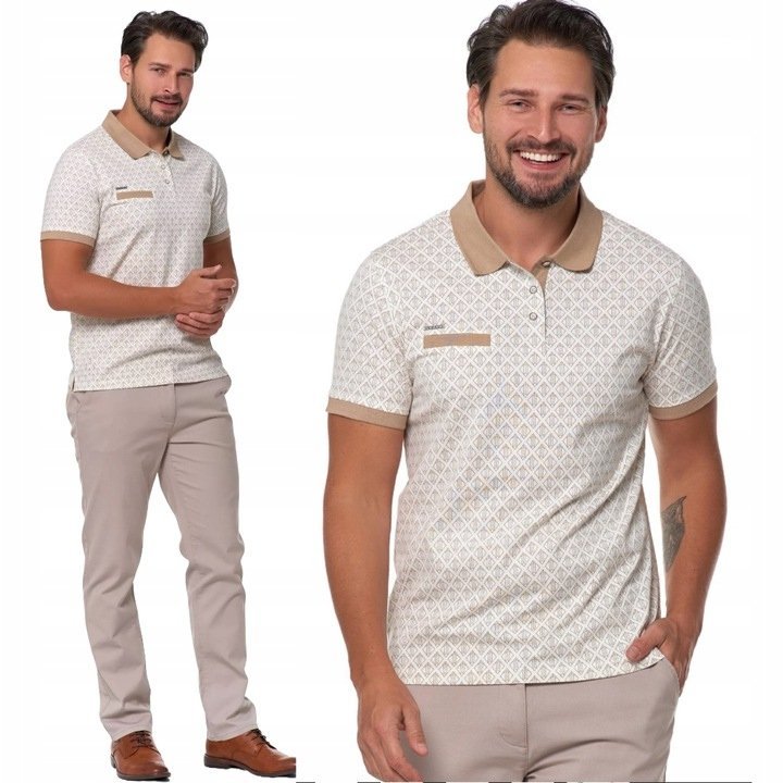 Koszulka Polo Męska Bawełniana Polówka Modna Premium Wzorzysta Moraj - M