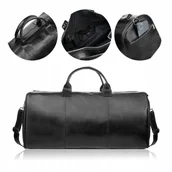 Akcesoria podróżnicze - Torba Podróżna Skórzana na Ramię Brodrene Weekendowa Czarna Elegancka Zamek - miniaturka - grafika 1