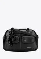 Torebki damskie - Damska torebka na ramię z imitacji skóry z kieszonkami czarna - miniaturka - grafika 1