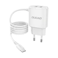 Ładowarki do telefonów - Dudao ładowarka sieciowa 2x USB z wbudowanym kablem USB Typ C 12 W biały (A2ProT white) - miniaturka - grafika 1