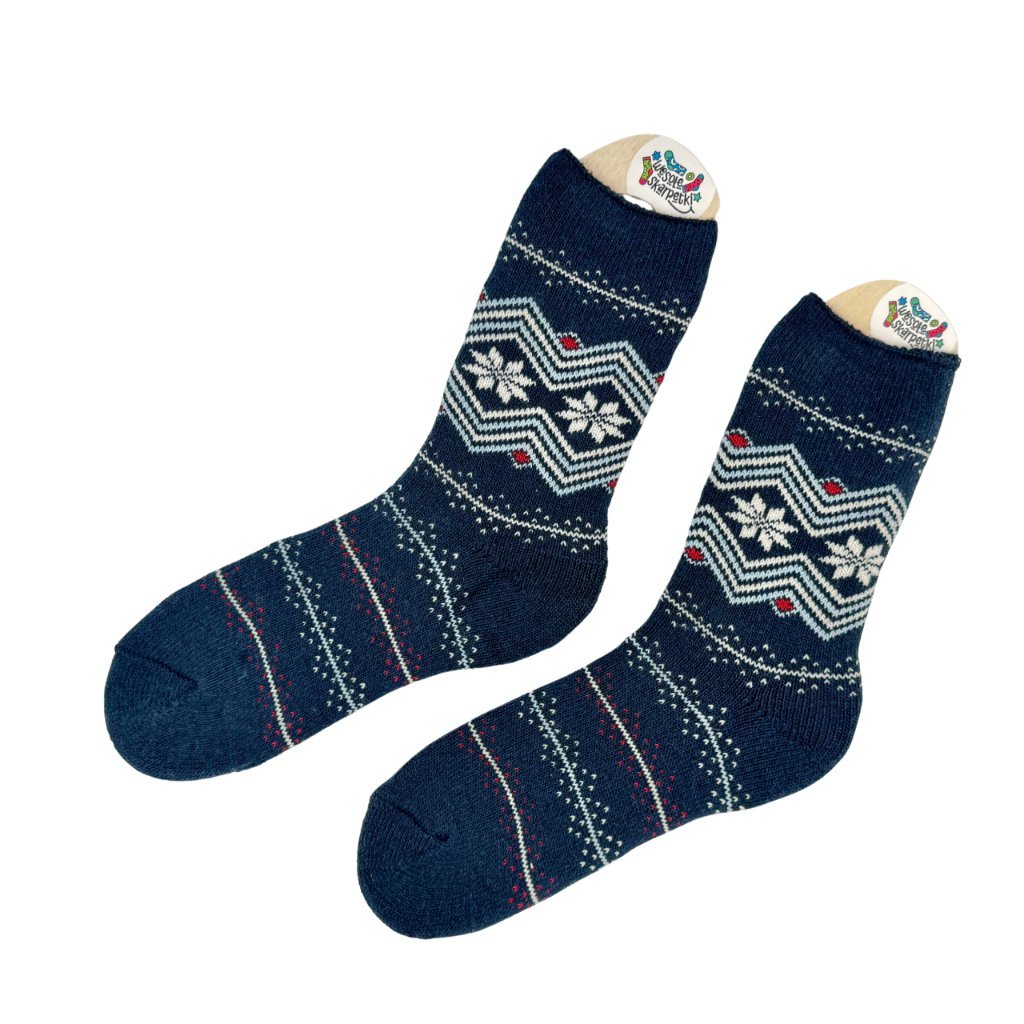 Skarpetki alpaka ciepłe grube granatowe w norweskie gwiazdki 39-42