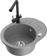 Zlewozmywaki z baterią - Mexen Kevin zlewozmywak granitowy 1-komorowy z ociekaczem i baterią kuchenną Duero, szary - 6517-71-671600-70 - miniaturka - grafika 1