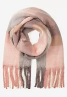 Apaszki i szaliki damskie - Jasnoróżowy Pastelowy Szalik w Kratę z Szerokimi Frędzlami Aresila - miniaturka - grafika 1