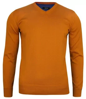 Swetry męskie - Sweter Pomarańczowy Elegancki (V-neck) w Serek, Klasyczny, Orange -MM Classic- Męski - grafika 1