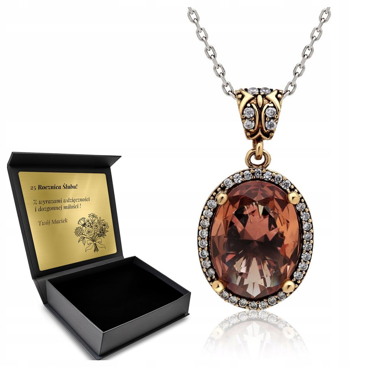 Naszyjnik Srebrny 925 Cyrkonie Sułtanit Biżuteria Dla Kobiety + Grawer