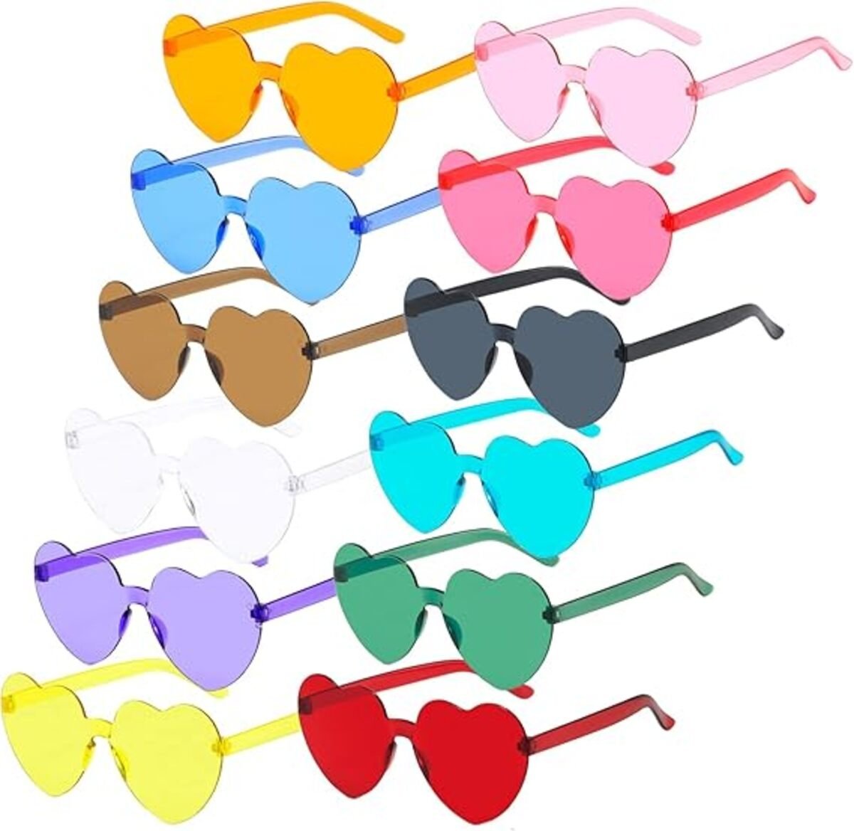 12 par okularów w kształcie serca, wielokolorowe okulary przeciwsłoneczne w kształcie serca, okulary imprezowe w kształcie serca hipisowskie na przy..