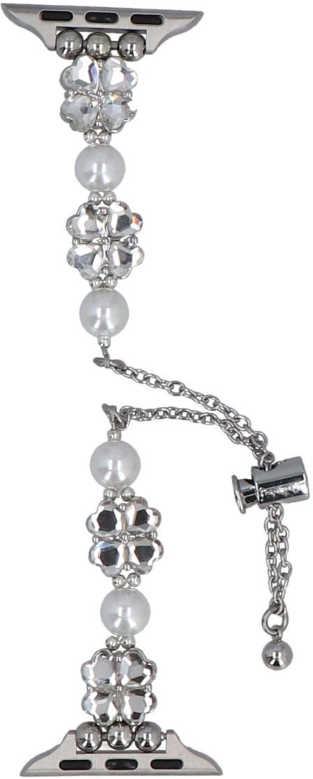 GlacierX Nowa bransoleta do smartwatcha GlacierX Slider Clasp Clover Motif Bracelet Crystal Pearl do Apple Watch 38/40/41mm Srebrna