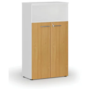 Szafa biurowa kombinowana PRIMO WHITE, drzwi na 3 poziomach, 1434 x 800 x 420 mm, biały/buk - Szafy biurowe - miniaturka - grafika 1